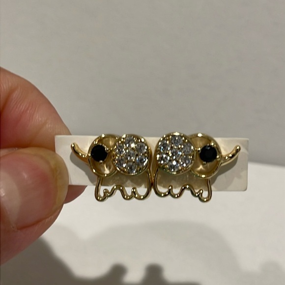 Gold-plated elephant earrings with crystals - Picture 1 of 2